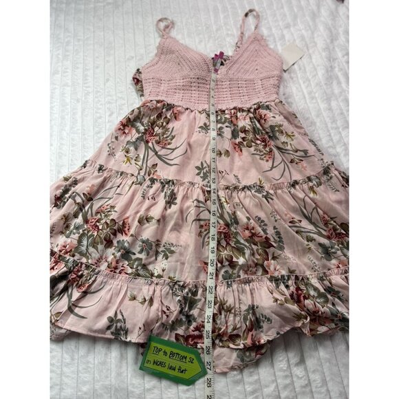 NWT Tea-Cola V-Neck Crochet Lined Strap Sleeveless Open Back Midi Dress Pink - Picture 2 of 6